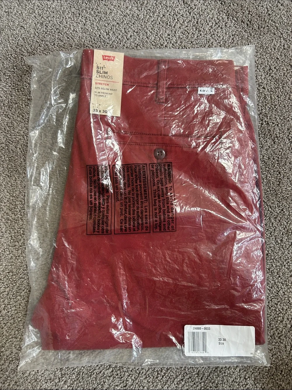 NWT Levi’s 511 Slim Chino’s - Slim Straight Jeans in Red
